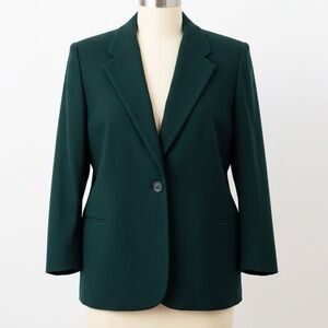 80s Requirements 100% Wool Hunter Green One Button Structured Blazer Size 16P